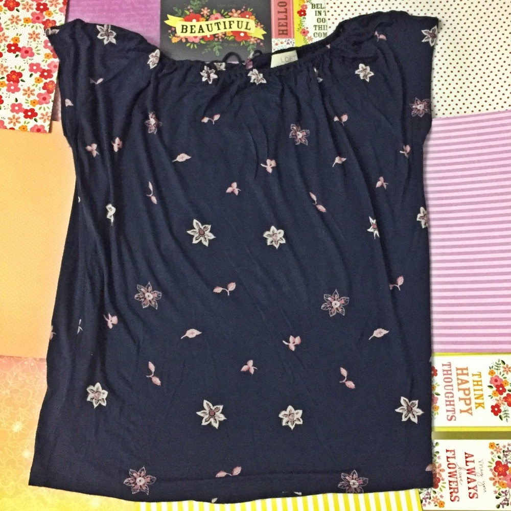 LOFT XS floral pink+blue soft dolman tee.